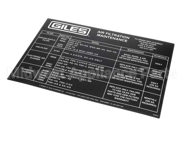 64454 Giles Label, Air Filter Maintenance, Vh Units