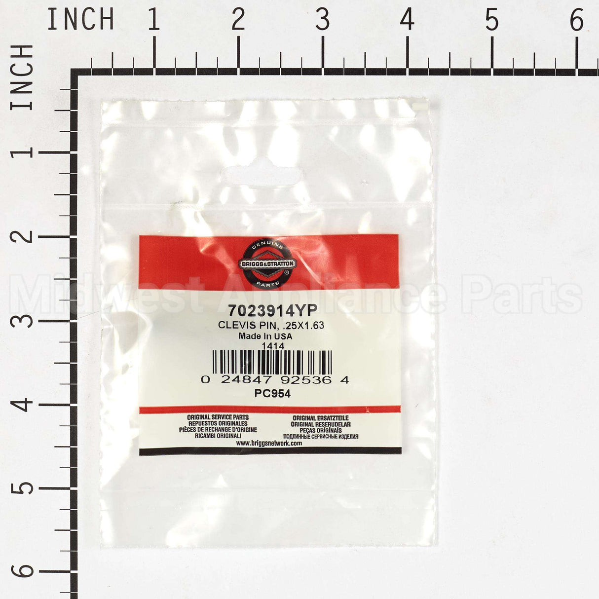 7023914YP Briggs & Stratton Clevis Pin .25X1.63