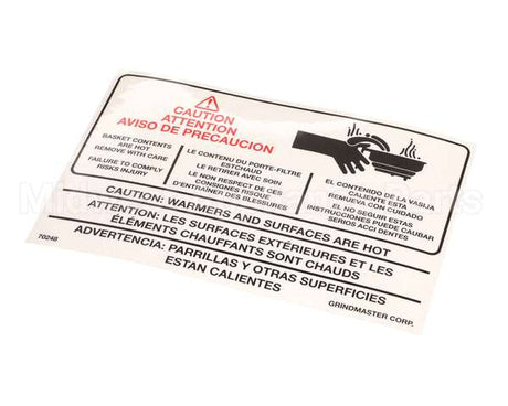 70248 Grindmaster Cecilware Label, Warning A546-213
