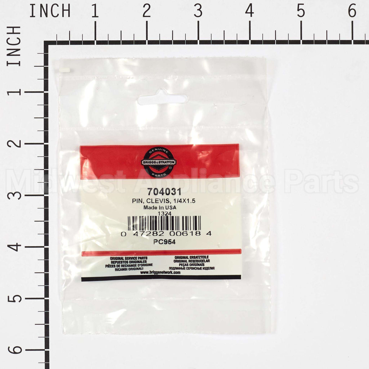 704031 Briggs & Stratton Pin Clevis 1/4X1.5