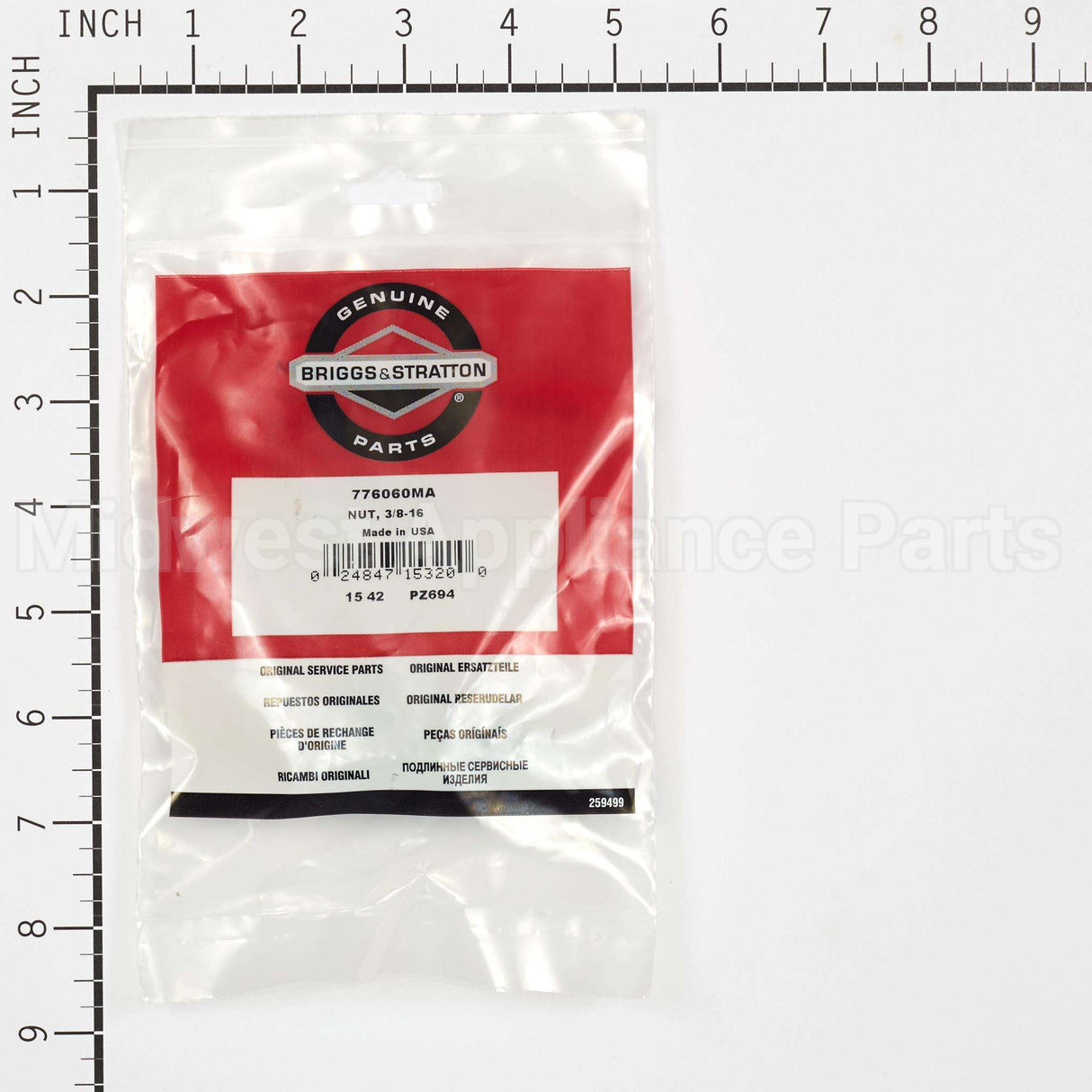 776060MA Briggs & Stratton Nut 3/8-16