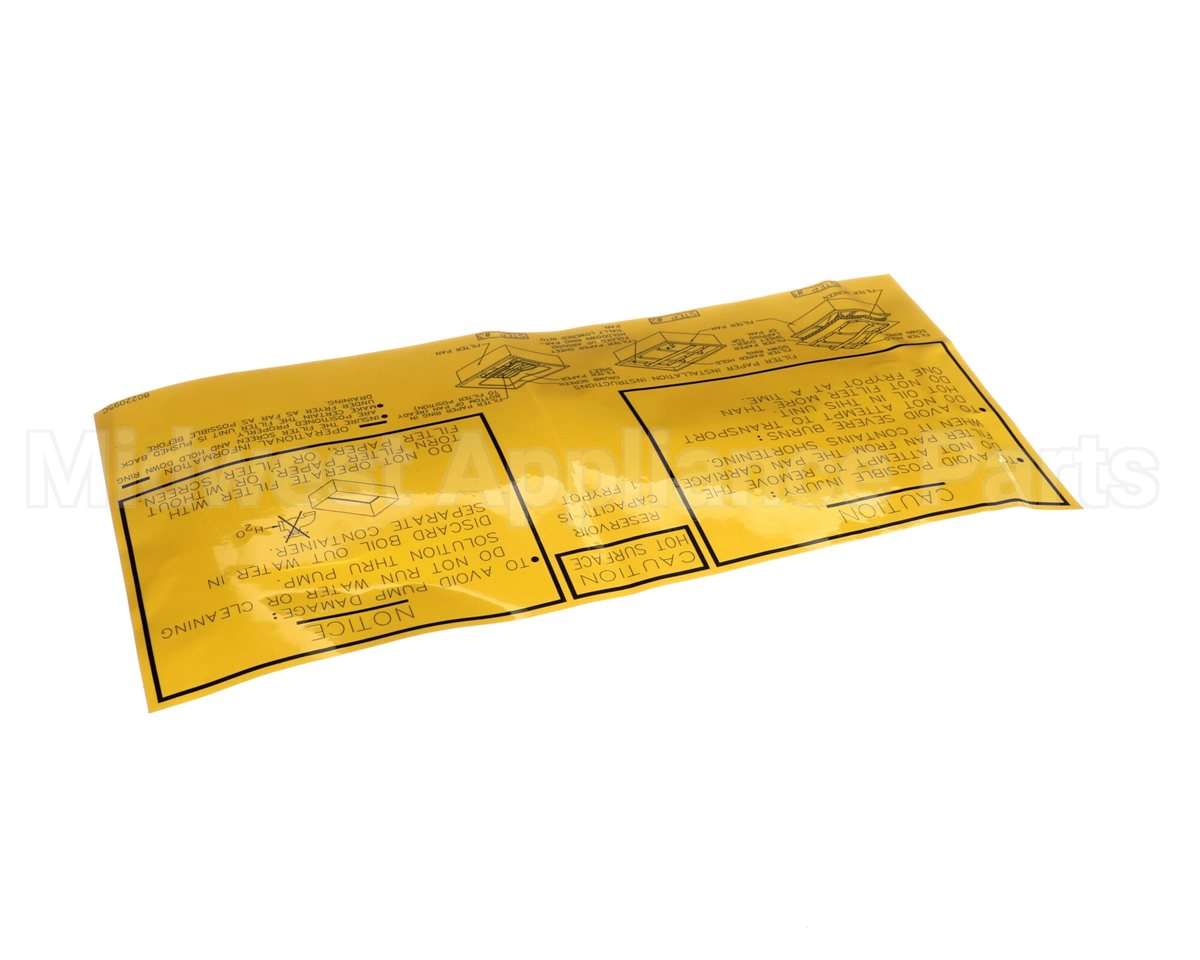 8022095 Frymaster Label, Fpp Filter Pan Assembly