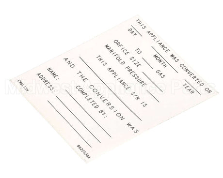 8022530 Frymaster Label,Conversion Date, English