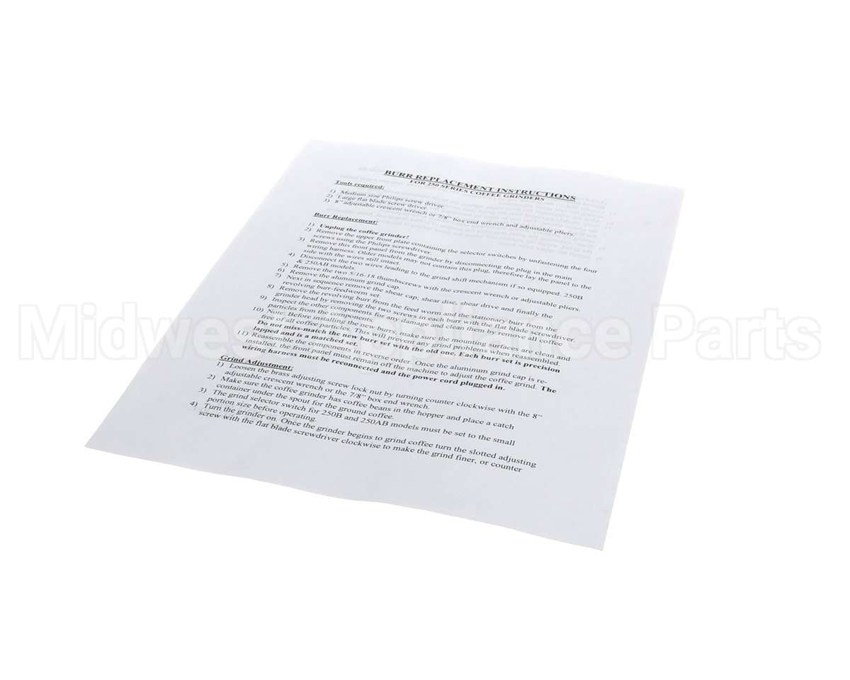 84913 Grindmaster Cecilware Instructions, Kit, Burr Replacement