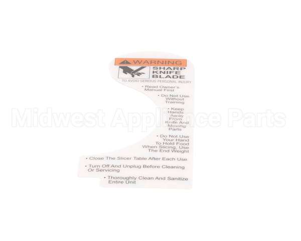 910242 Globe Slicer Warning Label Nsf8