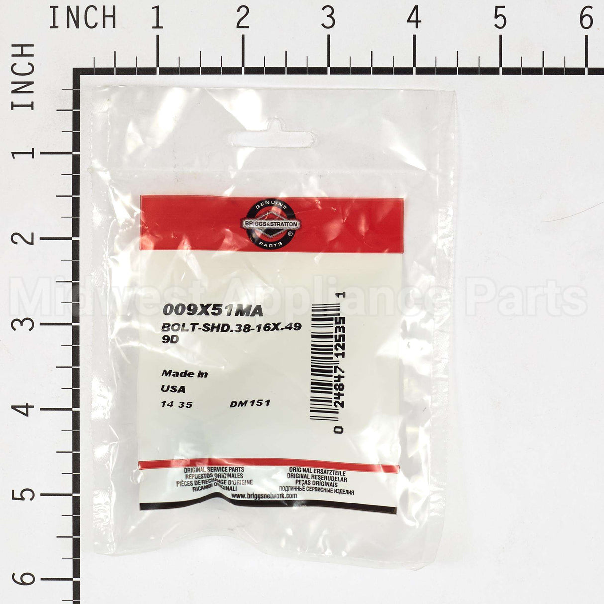9X51MA Briggs & Stratton Bolt-Shd.38-16X.499D