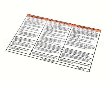 A546-214 Grindmaster Cecilware Label, Warning, Startup Instr