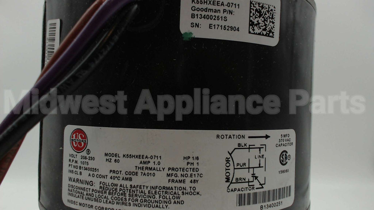 B13400251S Amana-Goodman 208/230V 1/6Hp 1075Rpm Mtr