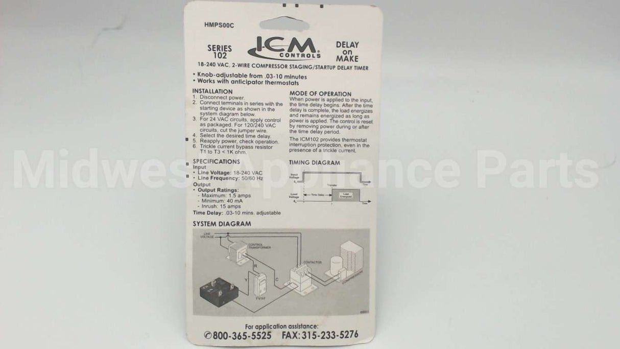 ICM102 ICM Controls .1-600Secdelayonmaketimer