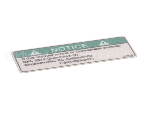 N0165 Bki Decal, Notice Lost Manual