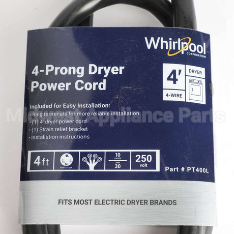 PT400L Whirlpool Dryer Cord - 4 Wire 30 Amp 4'