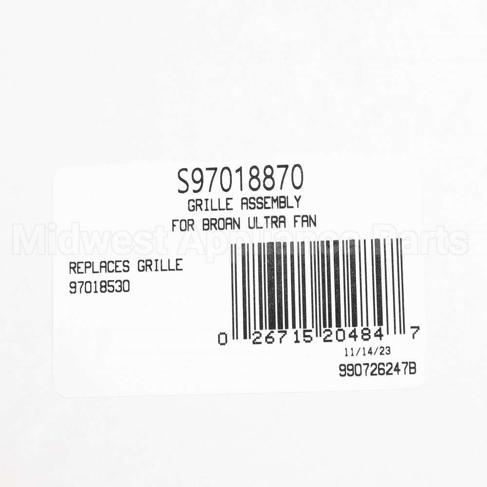 S97018870 Broan Srv Assy, Grille Broan Ultra Fan
