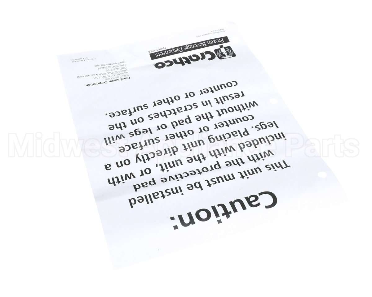 W0600073 Grindmaster Cecilware Sheet, Caution Rubber Mat