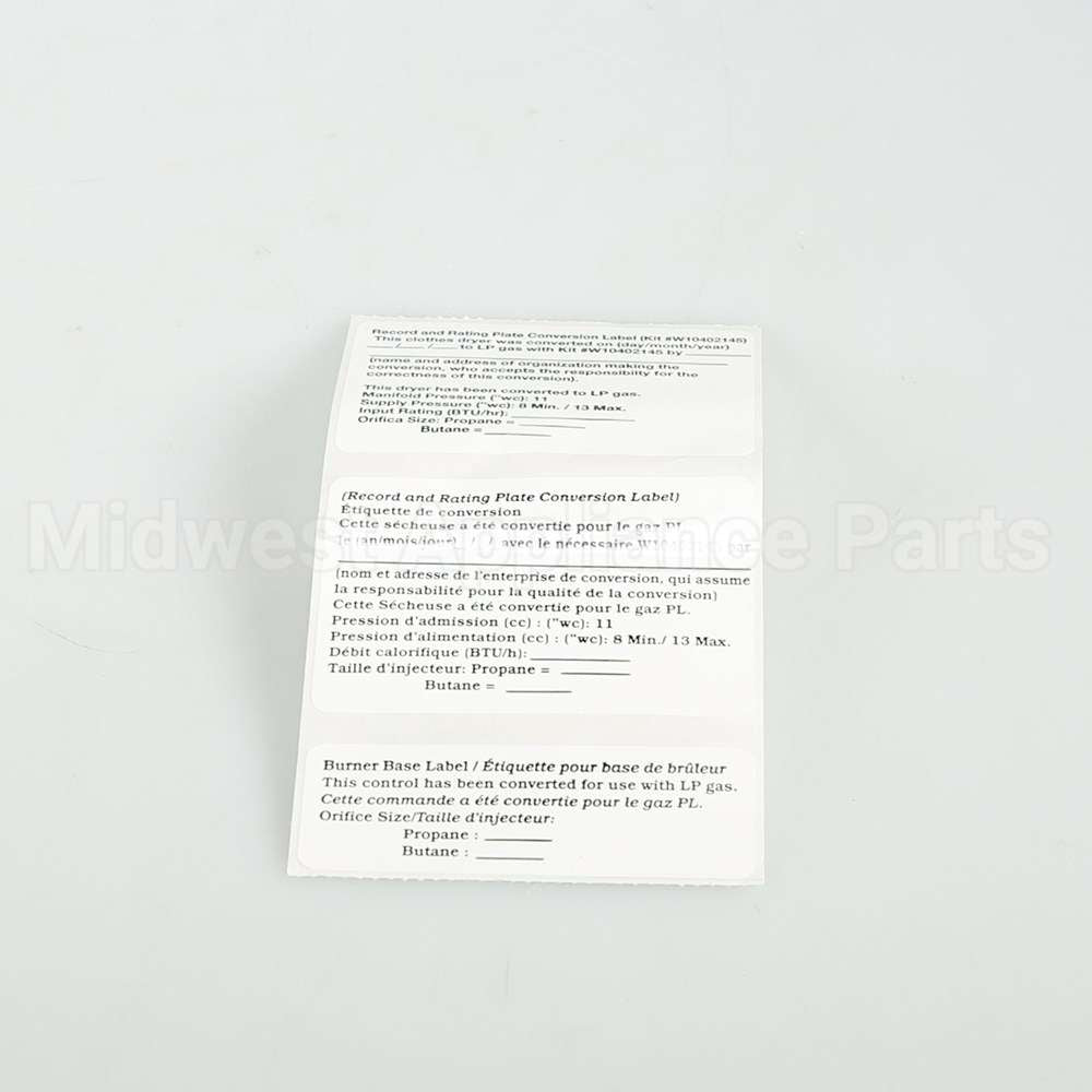 W10402145 Whirlpool Lp Gas Con