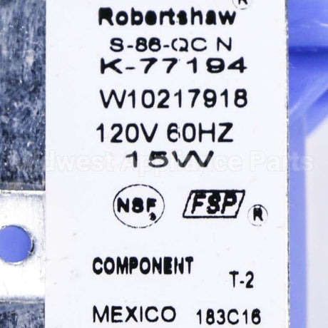 W10881366 Whirlpool Valve