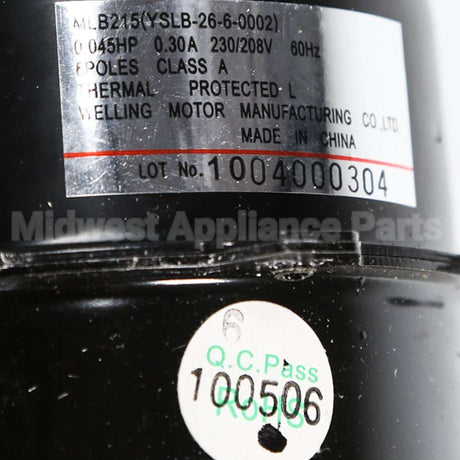 WJ94X10235 GE Fan Motor I/D W/Cushions