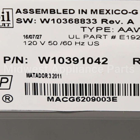 WPW10391042 Whirlpool Cntrl-Elec