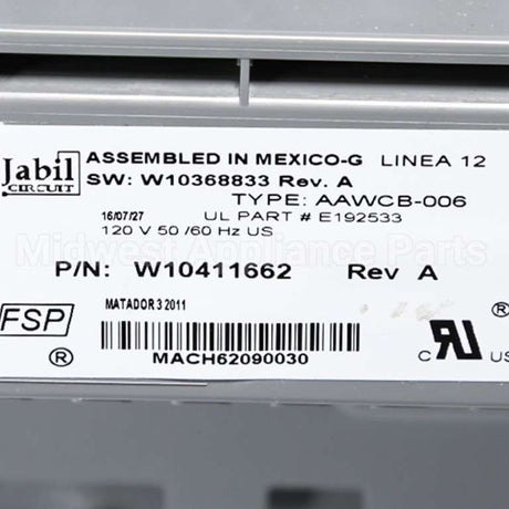 WPW10411662 Whirlpool Cntrl-Elec